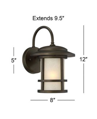 Cressona Rustic Mission Outdoor Wall Light Fixtures Set of 2 Oil Rubbed Etched Amber Glass for Post Exterior
