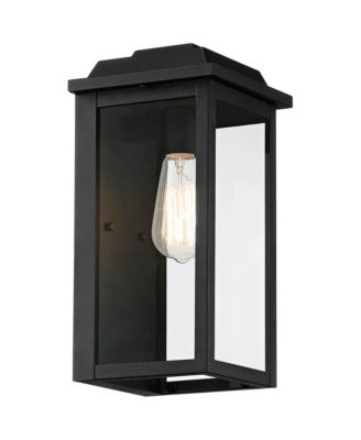 Eastcrest Modern Outdoor Wall Light Fixtures Set of 2 Textured Black Metal 14" Clear Glass for Post Exterior Barn Deck House