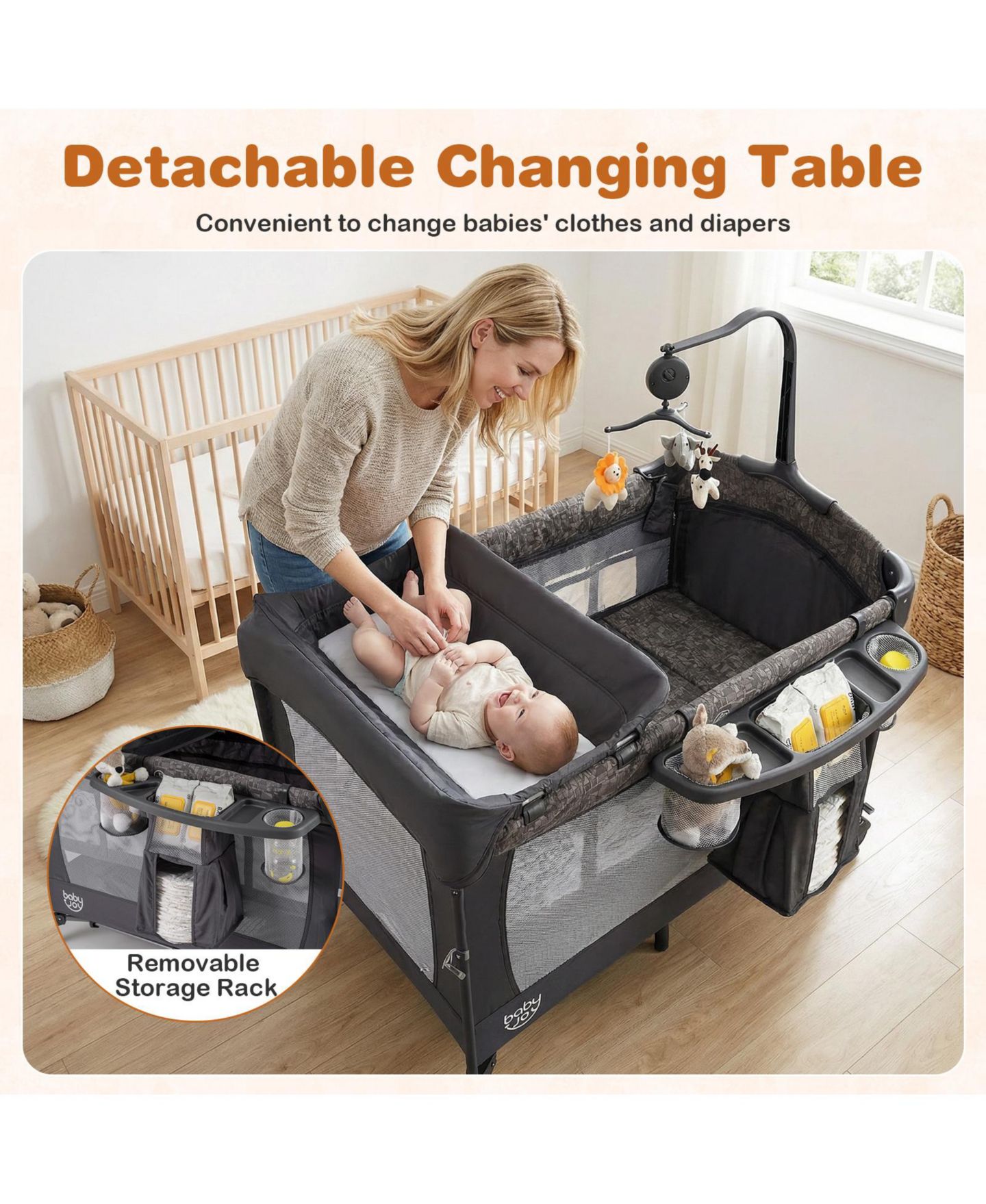 Детские мягкие игрушки SUGIFT 5 in 1 Bedside Bassinet with Diaper Changer and Mattress, цвет: Серый — фото 8
