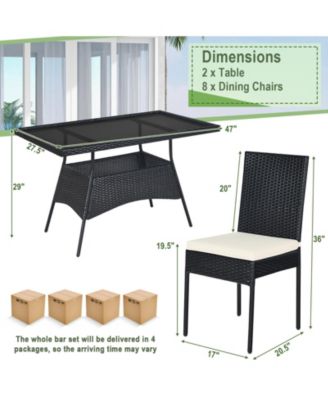 10PCS Rattan Dining Set Cushioned Chair Table w/ Glass Top Furniture Patio