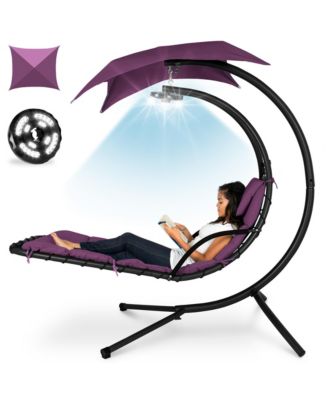 Hanging LED-Lit Curved Chaise Lounge Chair for Backyard, Patio w/ Pillow, Canopy, Stand