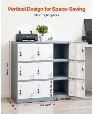 9 Doors Metal Locker, Lockable Steel Storage Cabinet, 66 lbs Loading Capacity, 2 Keys for Each Door, 3 Tiers Employee Lockers for Office, School