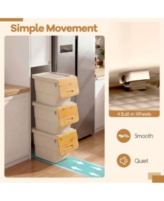 3 Pieces Storage Bins on Wheels Stackable Plastic Boxes with Stay-Open Lid Small