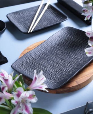 10.63" Stoneware Medium Rectangular Juta Platters, Set of 4