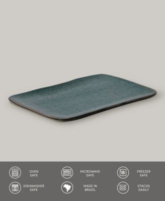 10.63" Stoneware Medium Rectangular Juta Platters, Set of 4