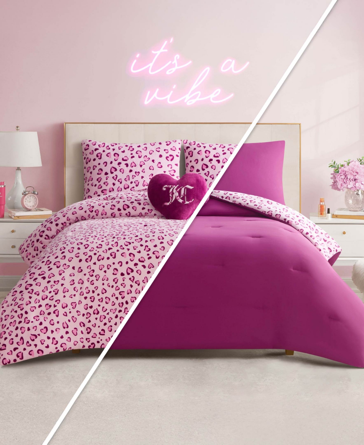 Juicy Couture Plush Reversible Leopard Hearts 4-Pc. Comforter Set