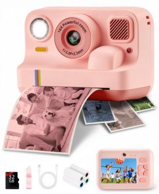 Kids Instant Print Camera 48MP with 16X Zoom, 1080P HD Video, Bluetooth, Dual Lens, 32GB Card & 4 Print Rolls