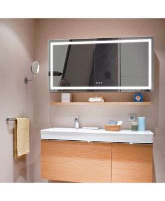 Double LED Backlit Bathroom Mirror - Modern Vanity Wall Mirror with Dimmable Lighting, Anti-Fog, Shatter-Proof Glass, Memory Function