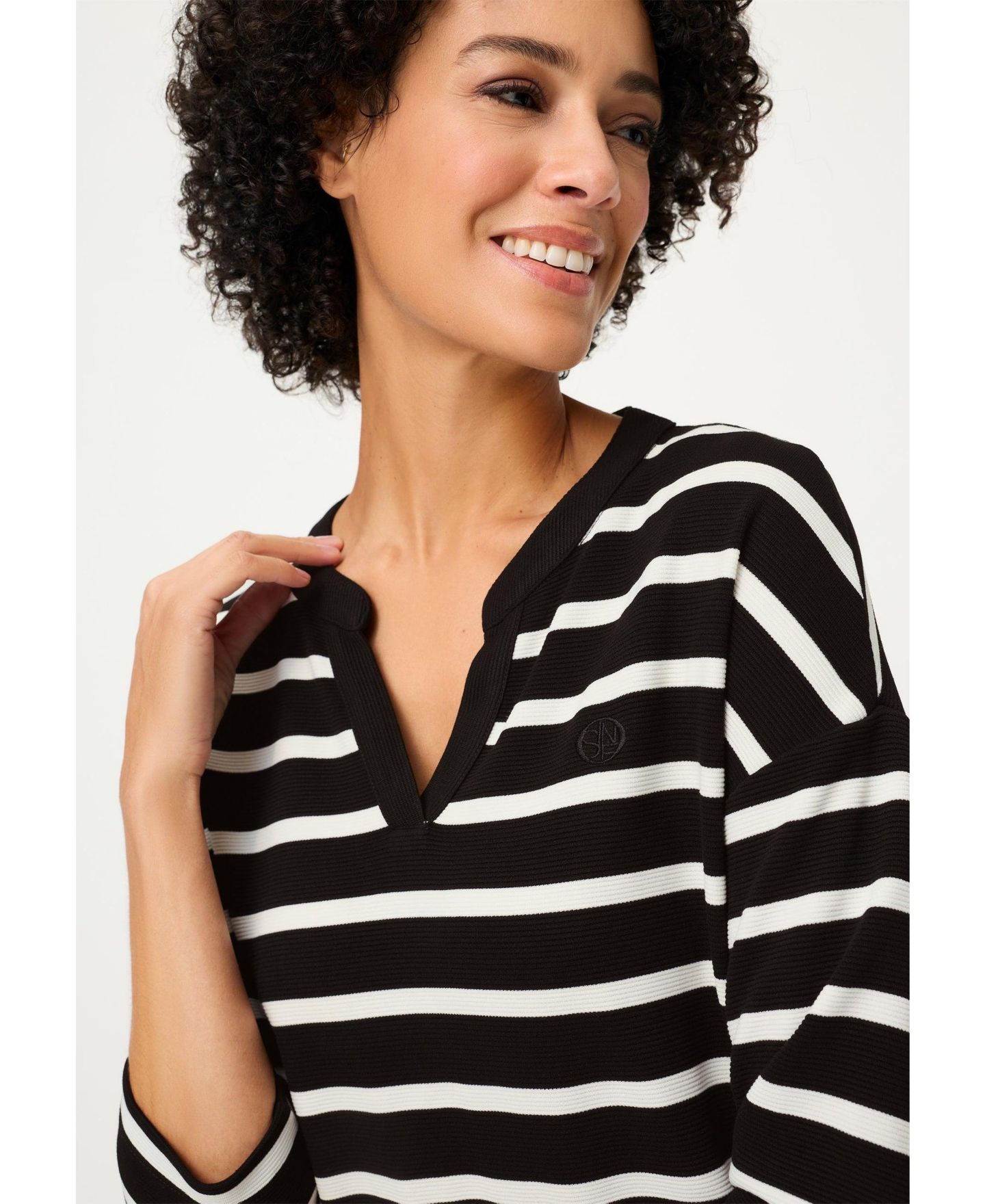 Женский топ Olsen Striped Rib Knit Jersey, цвет: Чёрный — фото 4