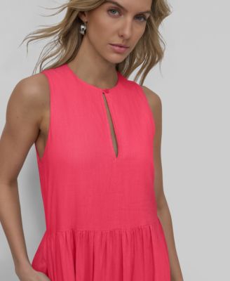 Women's Sleeveless Keyhole Crewneck Tiered Maxi Dress