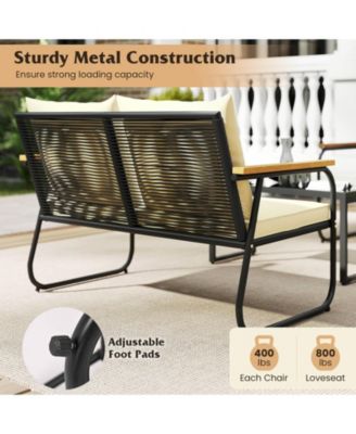 Set Of 8 Patio Furniture Set w/Tempered Glass Coffee Table PE Wicker Rattan Chairs