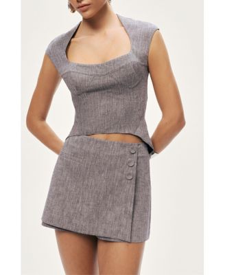 Women's Button Detail Linen Blend Skort