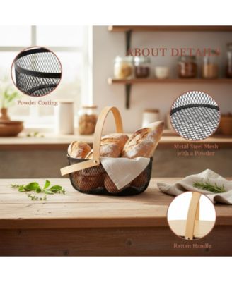 4 Stackable Metal Mesh Fruit Baskets With Lids Oval Wire Storage Handles Pantry Organizer For Kitchen Vegetables