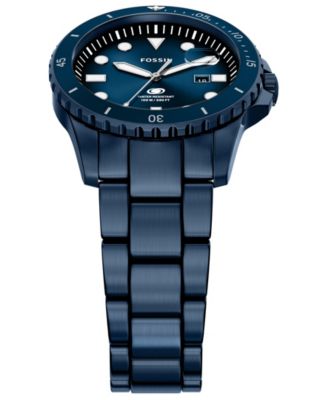 Men's Fossil Blue Dive Three-Hand Navy Stainless Steel Watch 42mm