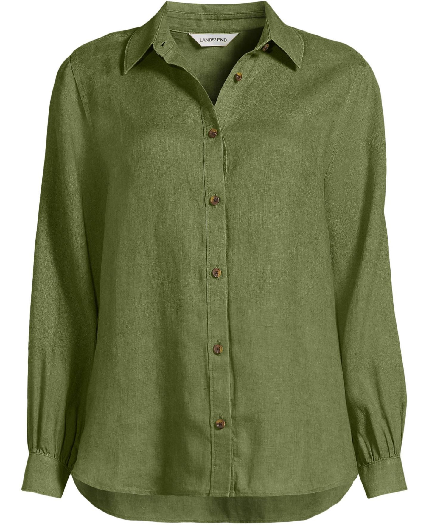 Женская рубашка Lands' End Plus Size Linen Long Sleeve Feminine, цвет: Artichoke — фото 3