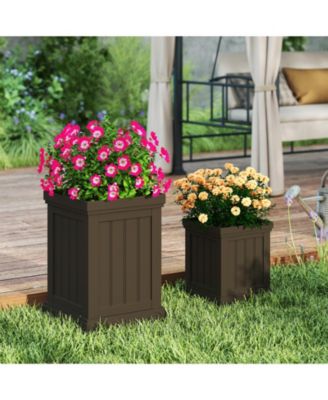 Square Plastic Planter Pots Set of 2 with Drainage Holes and Nesting Storage Design