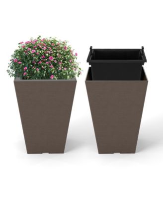 Set of 2 Square Taper Planters with Removable Inner Bucket and Self-Watering System