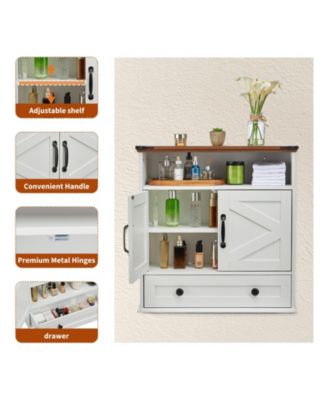 Wall Mounted Bathroom Cabinet with Barn Doors - Medicine Cabinet Over Toilet, Adjustable Shelf and Drawer