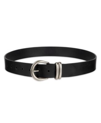 Women's Casual Leather Belt with Double Metal Loop Strap Keeper