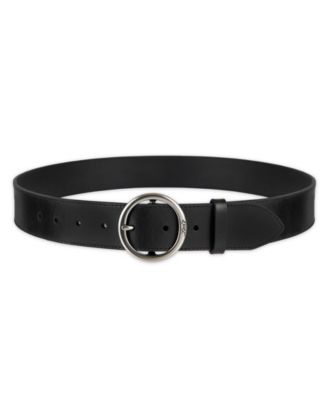 Women's Casual Suede and Leather Belt with Circular Center Bar Buckle
