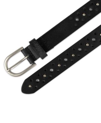 Women's Fully Adjustable Perforated and Studded Leather Jean Belt