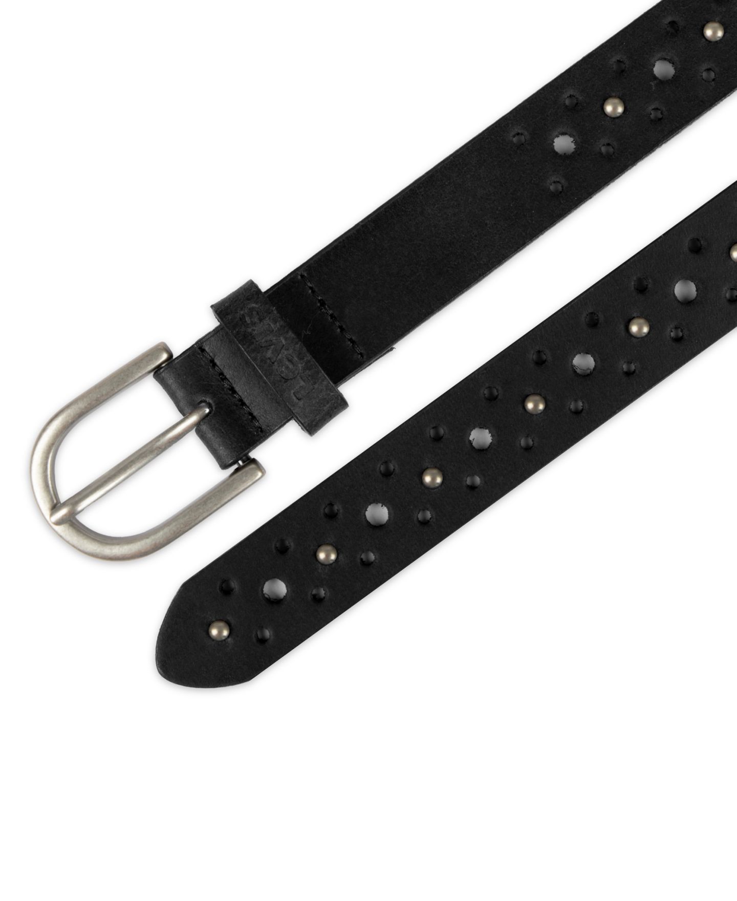 Женский ремень Levi's Fully Adjustable Perforated and Studded Leather Jean Belt, цвет: Чёрный / Серебряный — фото 5
