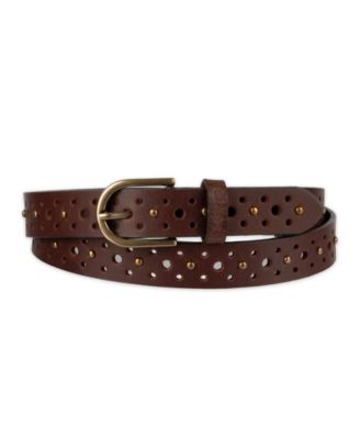 Women's Fully Adjustable Perforated and Studded Leather Jean Belt
