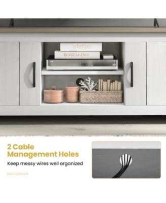 Two-Tone 57-Inch TV Stand with Cabinets and Open Shelves