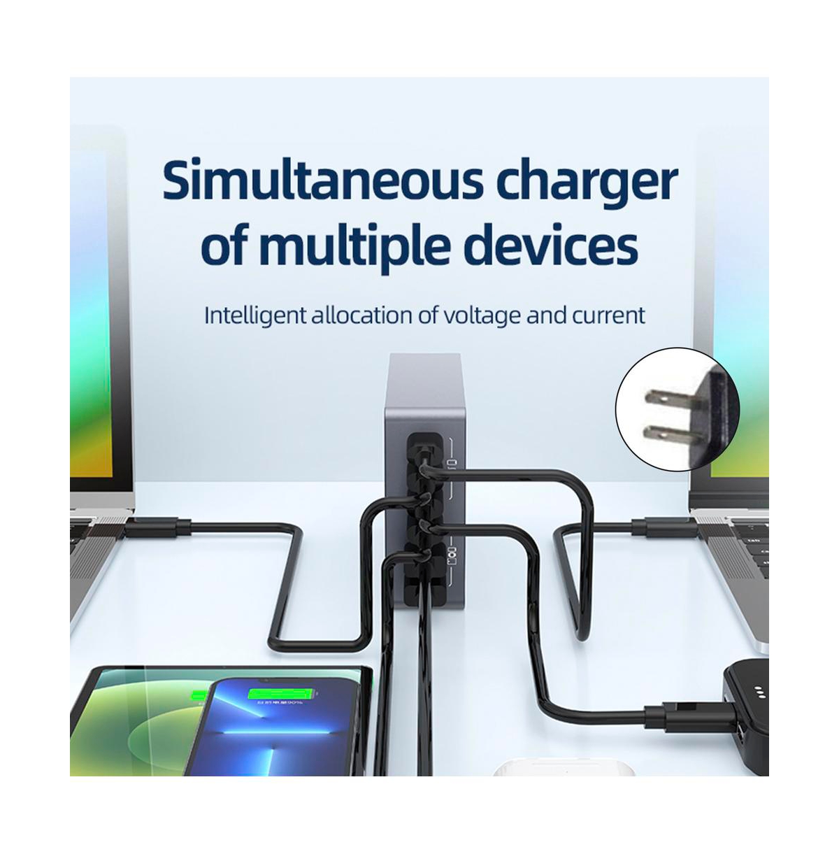 Artudatech 6-Port GaN Desktop Charging Station - 220W Fast Charger with Pd & Qc