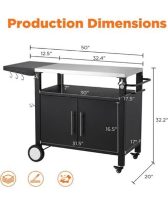 Outdoor Grill Table with Storage Cabinet, Rolling Bar Grill Cart with Wheels, 50’’×20’’×32.2’’