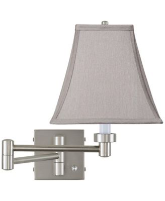 Modern Swing Arm Wall Lamp Brushed Nickel Plug-In Light Fixture Pewter Square Shade for Bedroom Bedside