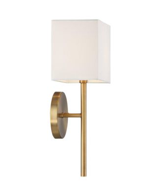 Modern Wall Light Sconces Set of 2 Warm Brass Hardwired 8" Fixture Linen Shade for Bedroom Living Room