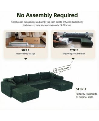 3-Piece U-Shaped Sectional Sofa Set With Pillows, Corduroy Convertible Couch