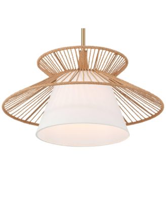 Aire 24" Mid Century Modern Pendant Chandelier Ceiling Light Fixture Dining Room Over Table Gold Finish Rope Fabric