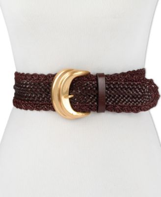 Women's Wide Width Leather and Raffia Braided Waist Belt