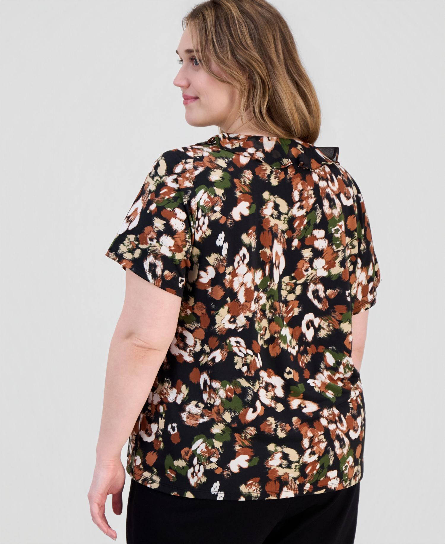 Petite Printed Ruffle-Trim Short-Sleeve Top