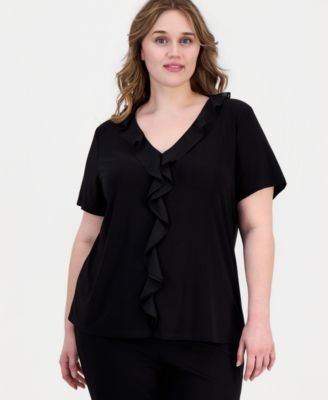 Plus Ruffle-Trim V-Neck Top
