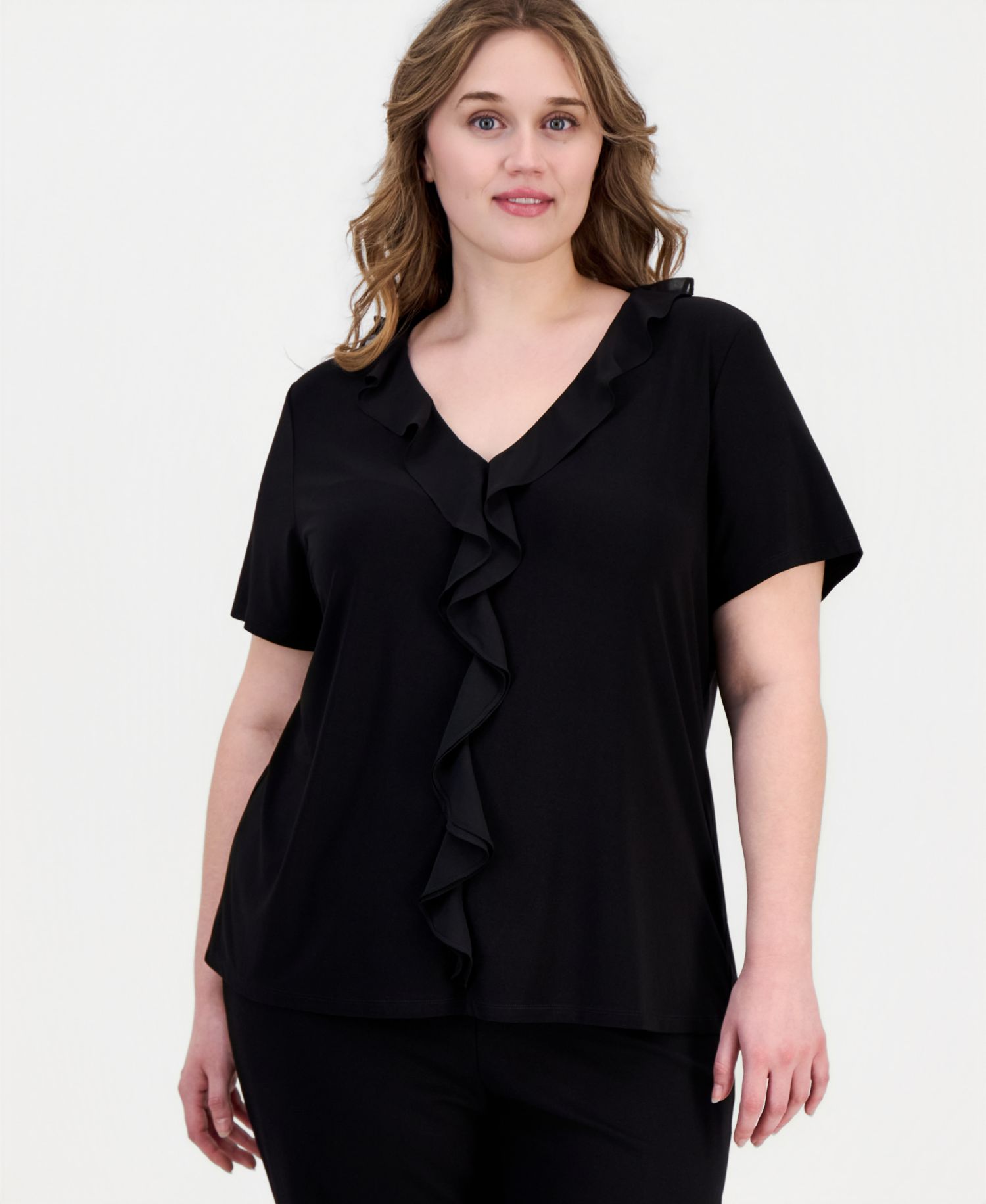 Plus Ruffle-Trim V-Neck Top