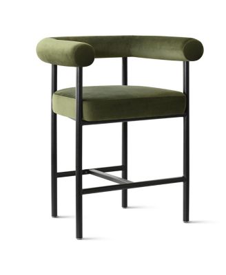 1 Piece Velvet Counter Height Stool with Arms Back and Metal Legs