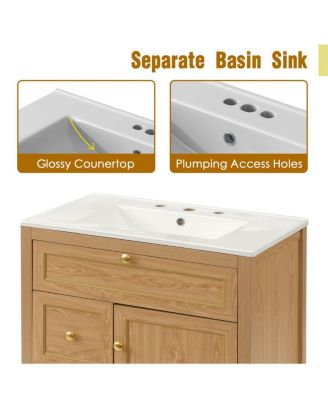 30 Inch Bathroom Vanity with Sink, Freestanding Wood Cabinet, Flip-Out and 2 Soft-Close Drawers