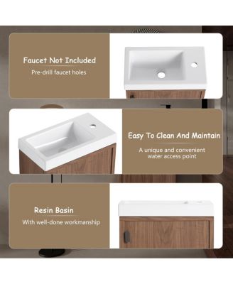Wall Mounted Bathroom Vanity with Resin Sink, Modern Wood Cabinet and Soft Close Door, 18.5" Small Space Storage