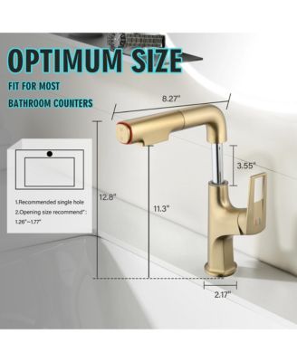 Single Hole Brushed Gold Vessel Bathroom Faucet Pull Down with Lift Spout Dual Spray Modes for Sink