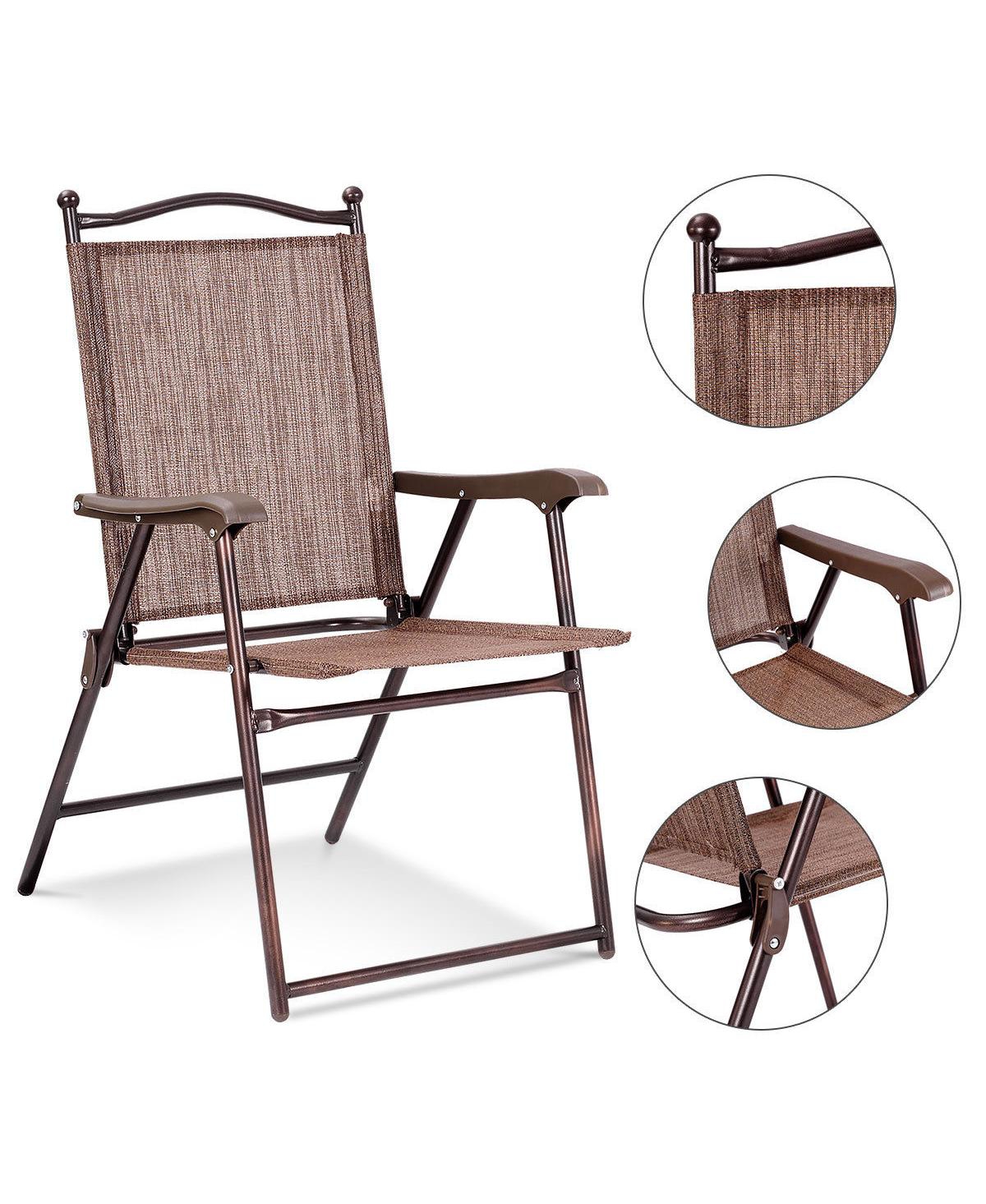 Gymax Set of 2 Folding Patio Furniture Sling Back Chairs Outdoors brown