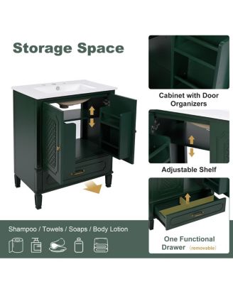 30 Inch Bathroom Vanity with Sink, Acacia Wood Freestanding Cabinet, Soft Closing Door, Ceramic Top, Drawer Storage