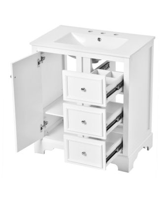 30 Inch Bathroom Vanity with Sink, Solid Wood Frame, Modern Freestanding Cabinet, Soft Close Drawers and Ceramic Top