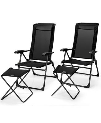 4PCS Folding Patio Recliner Chair and Ottoman Set w/ Adjustable Backrest