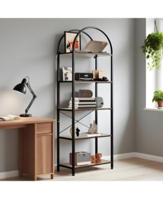 5-Tier Modern Arched Bookshelf with Metal Frame, Tall Open Display Storage Rack