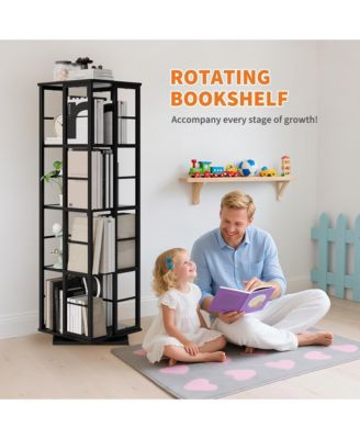54" 360degree(s) Rotating Corner Bookshelf, Industrial Floor Standing Storage Organizer
