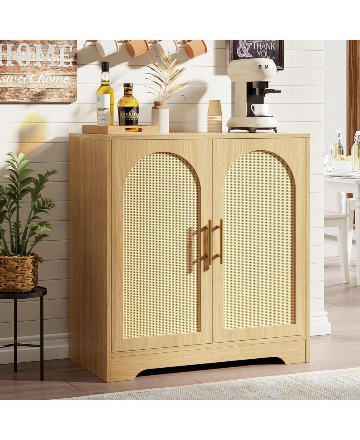 gaomon Sideboard Buffet Cabinet - Credenza Storage with 2 Rattan Doors and Shelves, Modern Console Table Accent Coffee Bar for Living Room