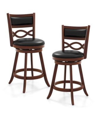 Bar Stools Set of 2 with Rubber Wood Frame Faux Leather Upholstered Seat